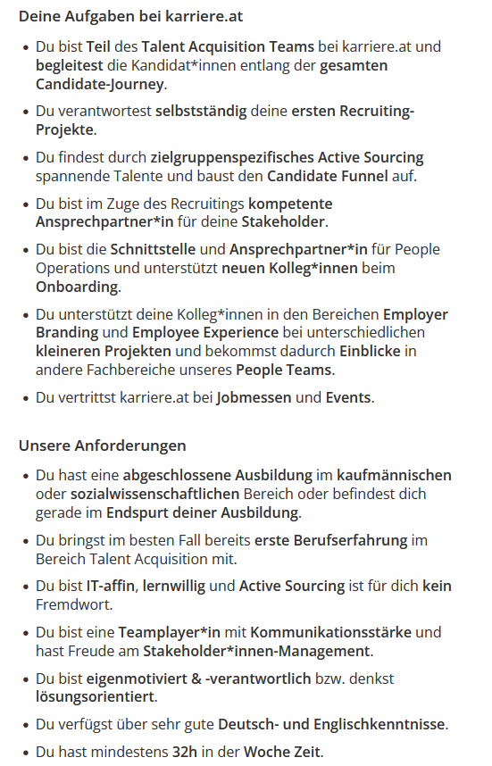 Junior Talent Aquisition Stellenbeschreibung