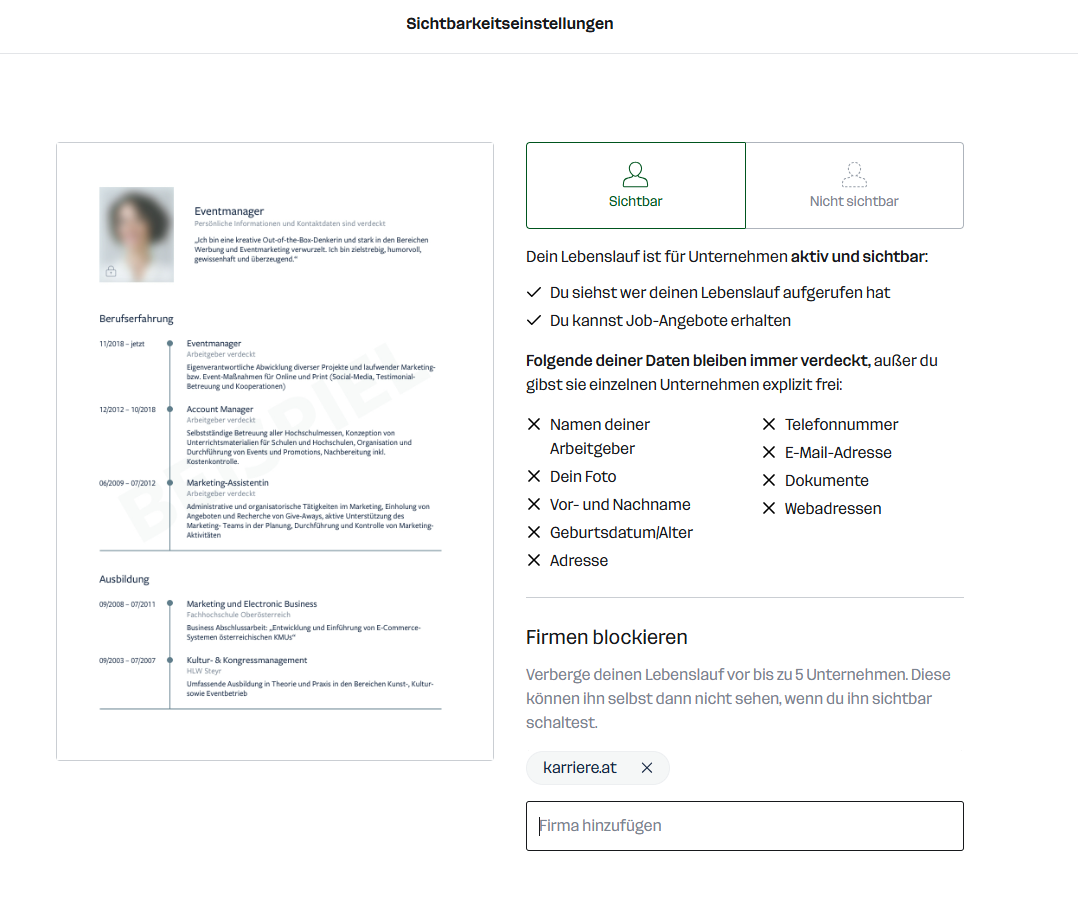 Sichtbarkeitseinstellung Profil Sichtbarkeitseinstellung Profil