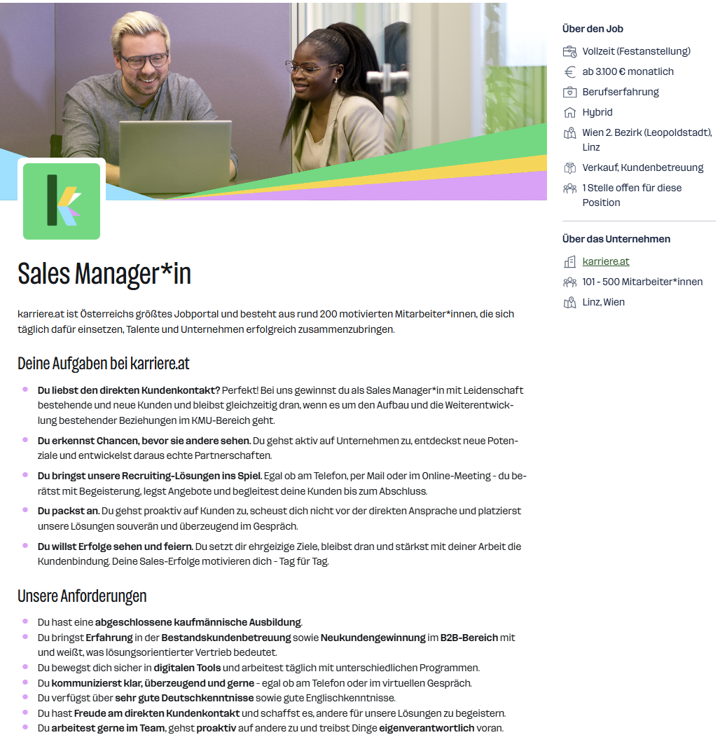 Beispiel einer Stellenanzeige von karriere.at