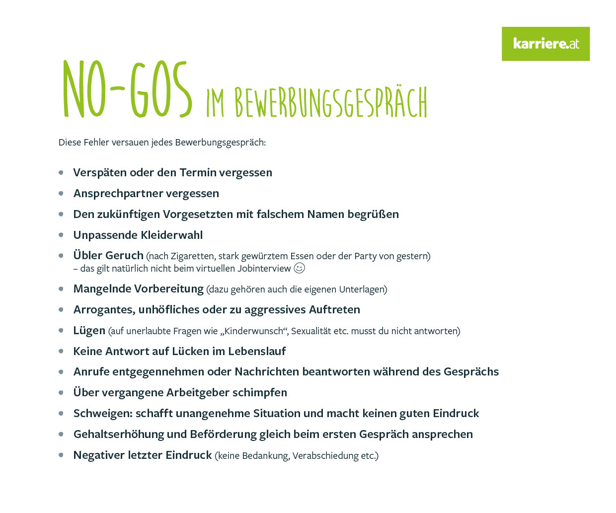 Checkliste No Gos Bewerbungsgespraech