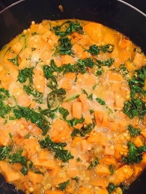 Suesskartoffel Spinat Linsen Curry